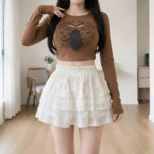 unheve 女款蕾絲蛋糕迷你裙