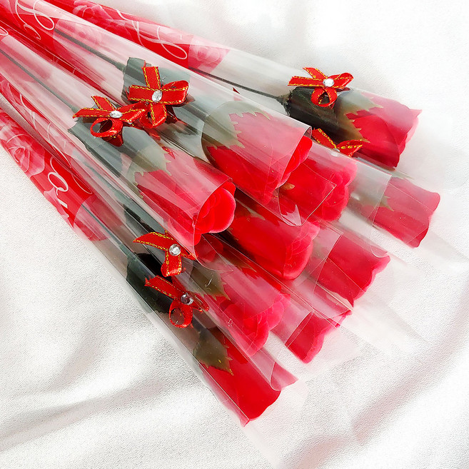 아르띠콜로 비누꽃 한송이 장미 꽃다발, 레드, 10개