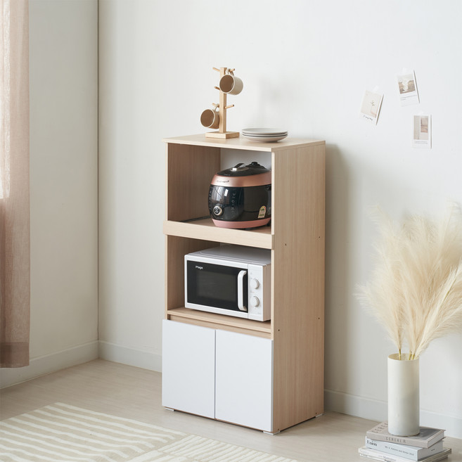 제우스가구 뮤즈 LPM 도어 전자렌지 밥솥겸용 수납장 1200, 매플화이트, 3단