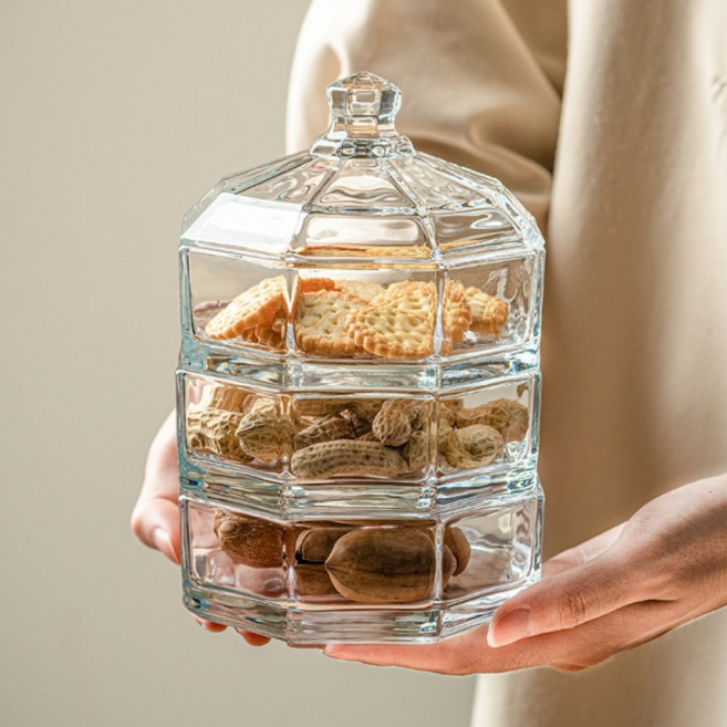아메리칸로드 다용도 디저트 스낵 3단 유리접시 HR1987, 투명, 1개