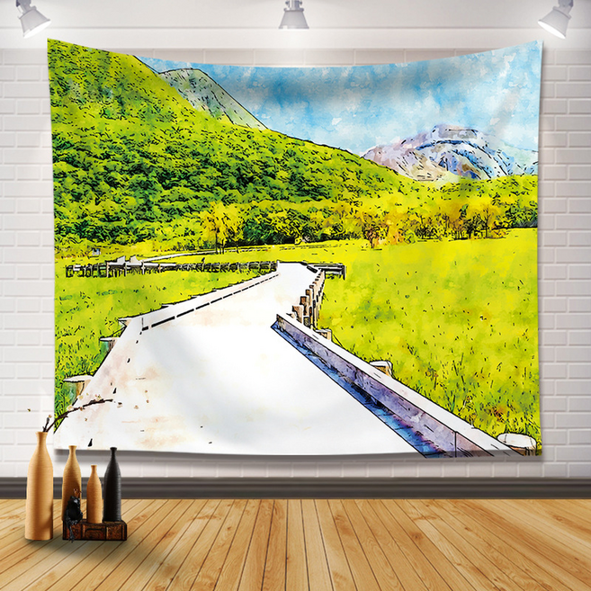 모디시 전원 풍경 유화 태피스트리 벽 장식용, 들판의 길