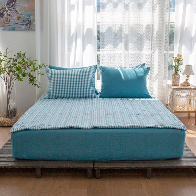 그래이불 국내 제조 부드러운 깅엄체크 패드, 미드나잇그린