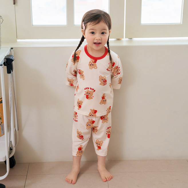 올로미미 빨간가방 7부 모달스판 실내복 상하의 세트