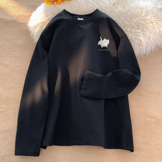 남성용 통기성 패션플로우 역동적인 고양이 프린팅 기본 긴팔 티셔츠