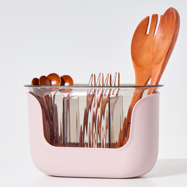 홈르네 분리세척 물빠짐 수저통, 핑크, 1개