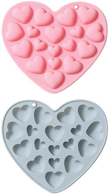 사이즈별하트 18구 실리콘몰드 2종 세트, 블루 + 핑크, 1세트
