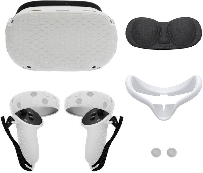 대한 오큘러스 퀘스트2 VR 악세사리 헤드셋 컨트롤러 렌즈 실리콘 보호 커버 화이트 풀세트, DH-KITOQ04, 1세트