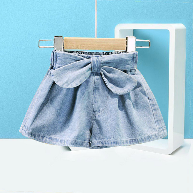 베베니즈 여아용 리본벨트 하이웨스트 데님 반바지