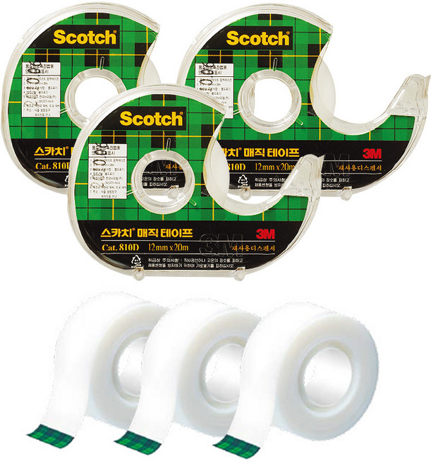 쓰리엠 스카치 매직 테이프 디스펜서 122 18mm x 16m + 리필 18mm x 15m 세트, 혼합색상, 3세트