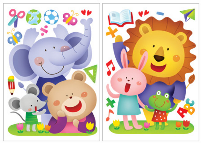 환타스틱스 펀빅 NEW동물친구들 스티커 FDT-2223AB 2p, 혼합색상, 48 x 67 cm