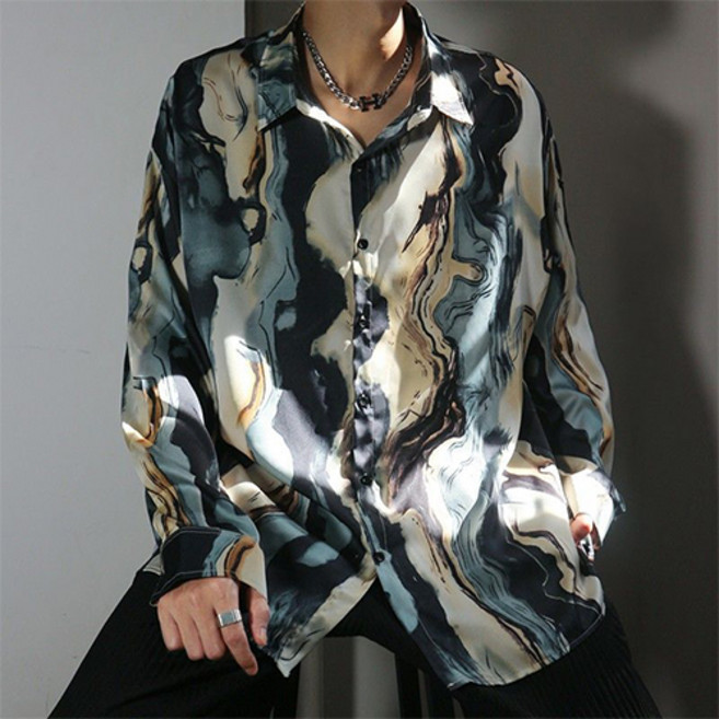 더플로우 남성용 유화 물결 느낌 셔츠