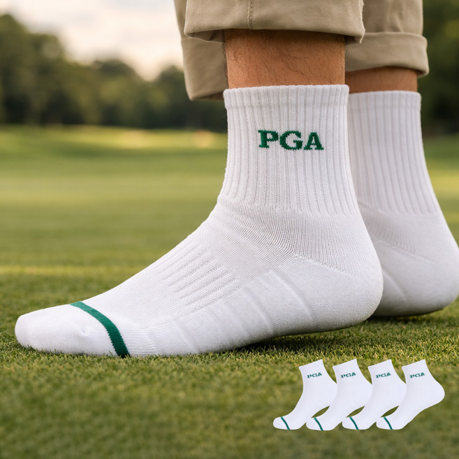 피지에이 2중쿠션 스포츠 골프 중목양말 4족 피지에이M-70, 화이트, 4개