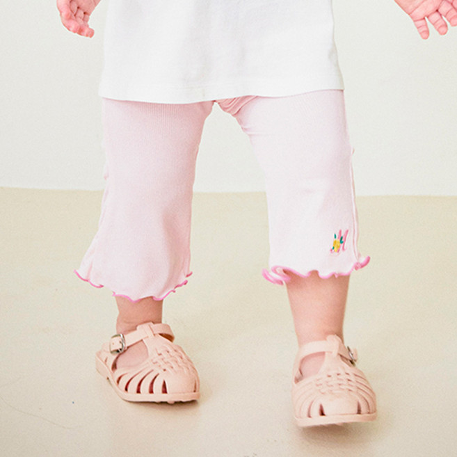 몰리멜리 여아용 플로랄 골지 7부 부츠컷 레깅스팬츠