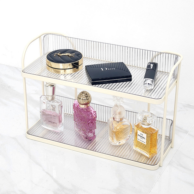 하우즈베리 향수 화장품 진열 홈카페 투명 2단 정리 선반, 1개, 크림화이트