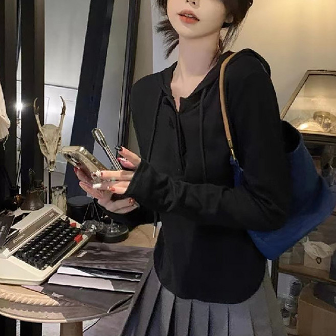 여성용 슬림 후드 티셔츠