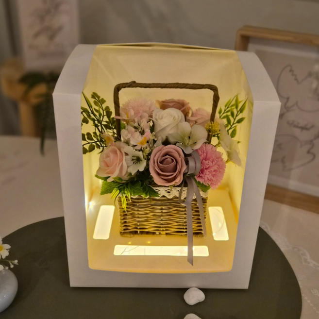 블뤼엔 조화 네츄럴 무드등 비누꽃 바구니, 핑크, 1개