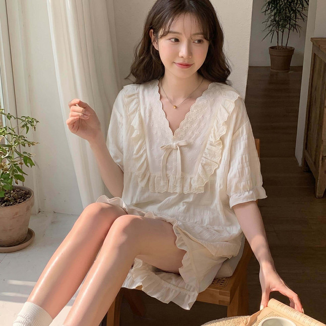 2Estar 女款夏季蕾絲睡衣 短袖 短褲