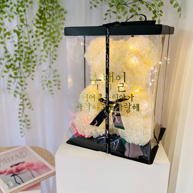 러블리팜 로즈베어 + 전용케이스 + LED전구 + 레터링 시트지 세트 백일 S, S사이즈, 아이보리, 1개