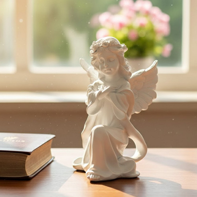 더플로우커머스 데스크탑 장식 기도하는 천사 유럽풍 레트로 피규어, 감사기도