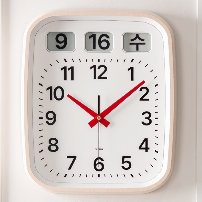 플라이토 이잉크 캘린더 플립 인테리어 무소음 벽시계, 크림