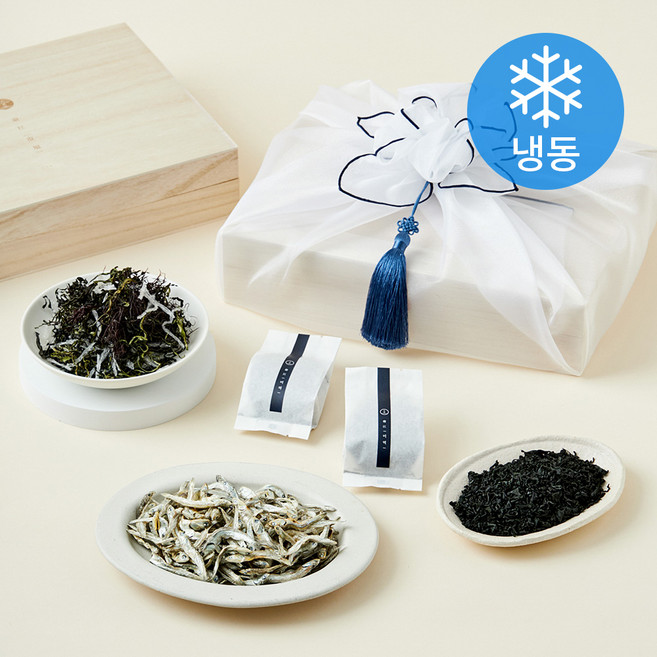 앵강마켓 남해 죽방렴 멸치 160g + 해초샐러드 70g + 미역 20g x 4개입 프리미엄 3호선물세트 + 쇼핑백 (냉동), 1세트