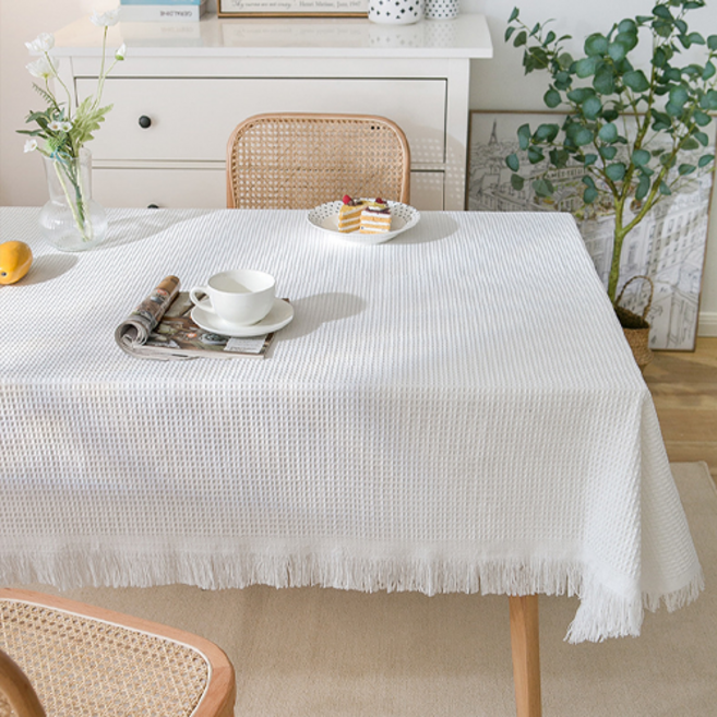 메오 노르딕 심플 감성 린넨 식탁보 와플, 화이트, 90 x 150 cm, 1개