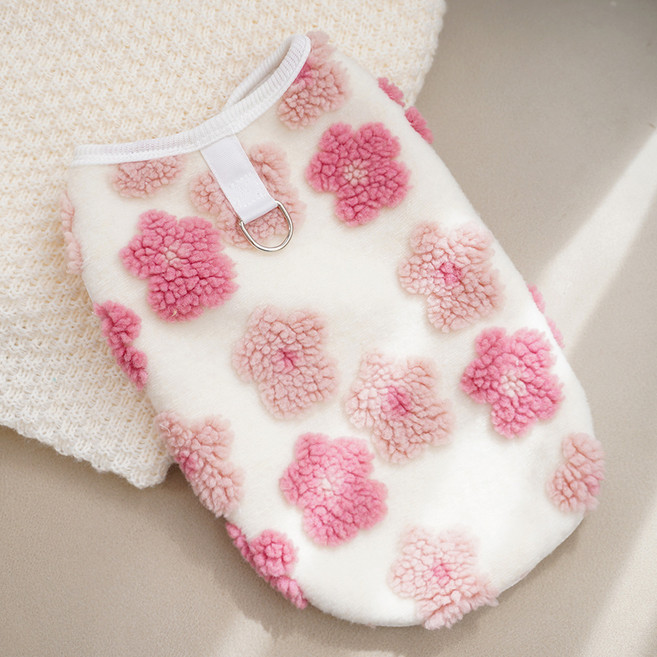 아티펫 반려동물 따뜻한 봉제 포인트 견인 조끼, 핑크 플라워, 1개