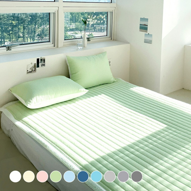 루시드슬립 국내산 시원보송 오션 시어서커 여름 침대 패드, 프렌치 그린