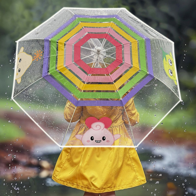 키저스 아동용 씨저스 반사띠 안전 레인보우 투명우산