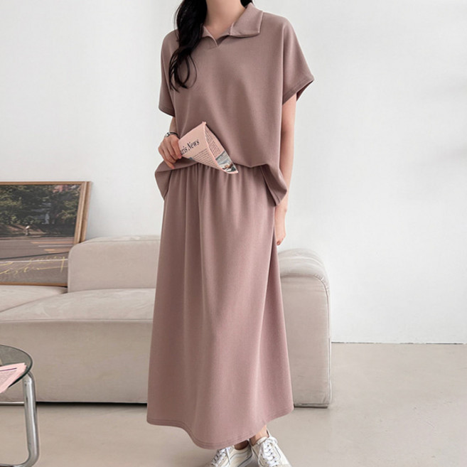 봉봉스토리 텐토 임부복 카라 티셔츠 + 스커트 세트