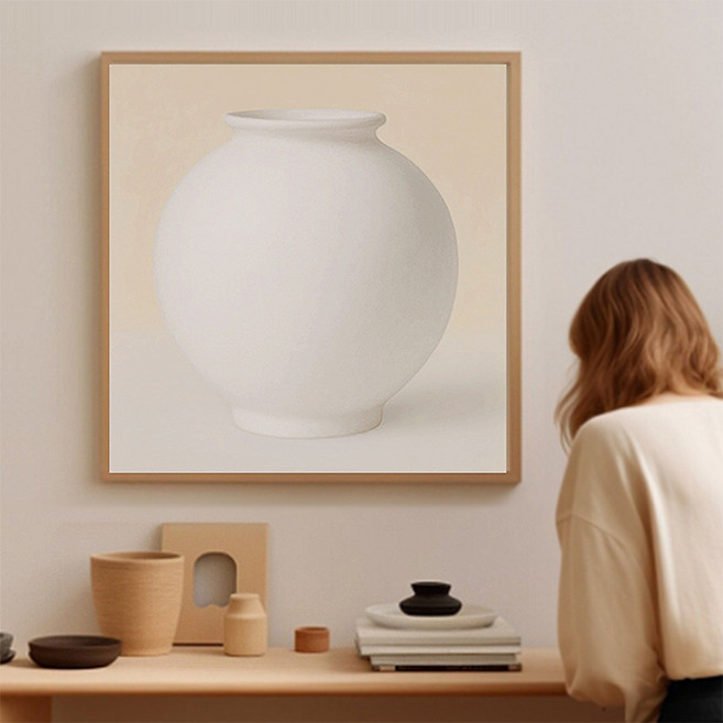 퍼니즈 인테리어 액자 미포함 동양화 달항아리 그림 정사각 포스터 베이지