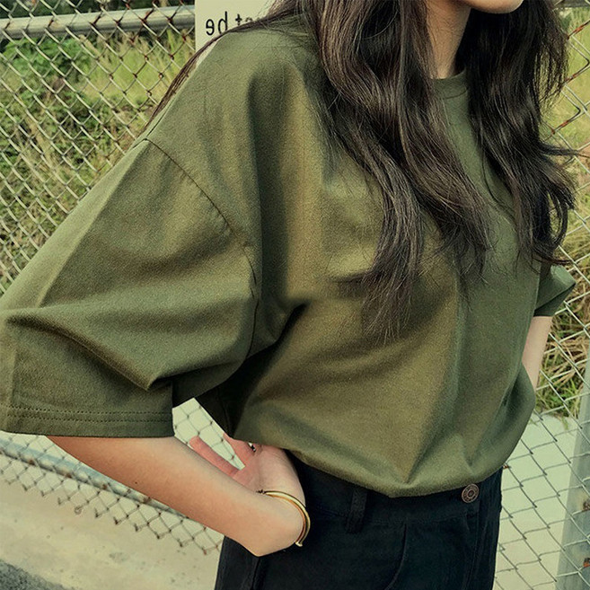 디멜디 여성용 오버핏 스트릿감성 캠퍼스룩 반팔 티셔츠