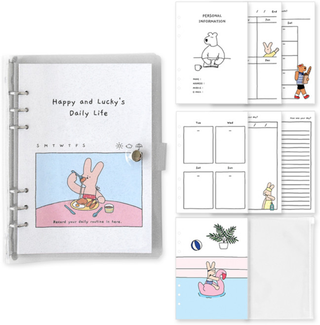 모노라이크 A5 해피앤럭키 6공 만년형 다이어리 세트, 02Lunchtime, 1개