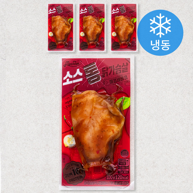 맛있닭 소스 통 닭가슴살 매콤바베큐 (냉동), 100g, 1개입, 4개