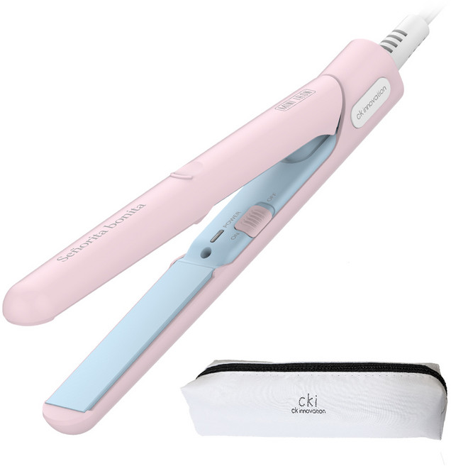 cki Senorita Bonita迷你陶瓷平板離子夾+收納袋, 粉色(鐵), CKI-0703