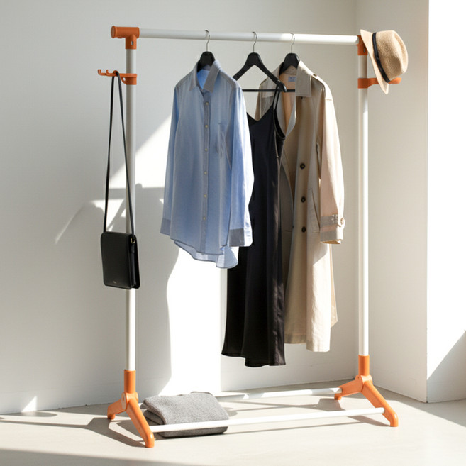 올리빙 철제 행거 프리미엄 1단, 오렌지
