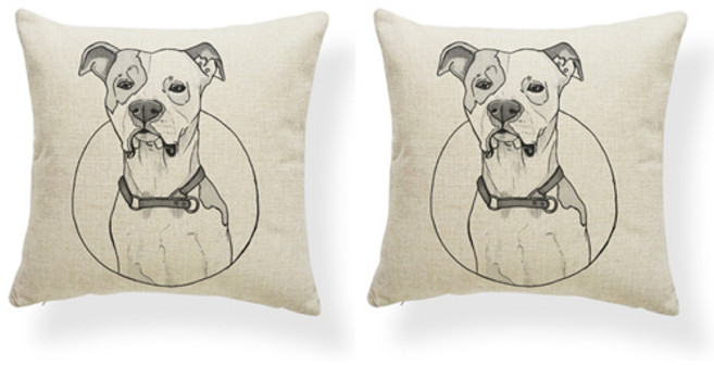 귀여운 애완견 흑백 아트 패브릭 쇼파 쿠션 커버 2p