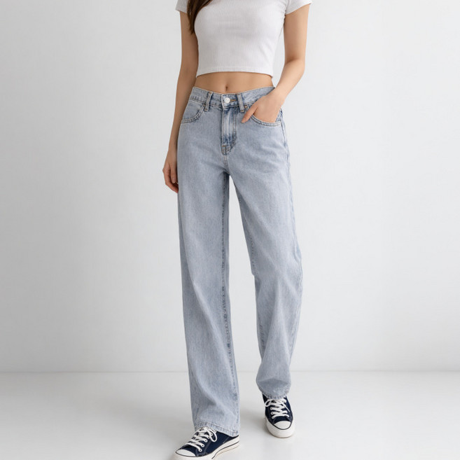 라라온 여성용 롱/기본/숏 기장 스트레이트 허리밴딩 데님 팬츠 26TSP3877