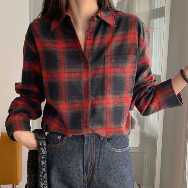 Dear Laura 女款標準版型漸層格紋襯衫 IP_S011