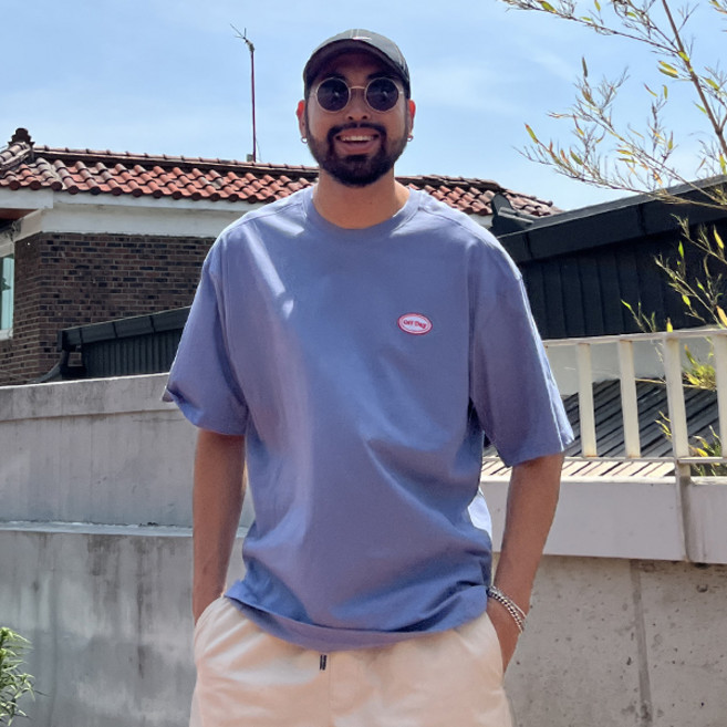 파이브라지 남성용 통기성 빅사이즈 오버핏 패치 옆라인 절개 포인트 반팔 티셔츠