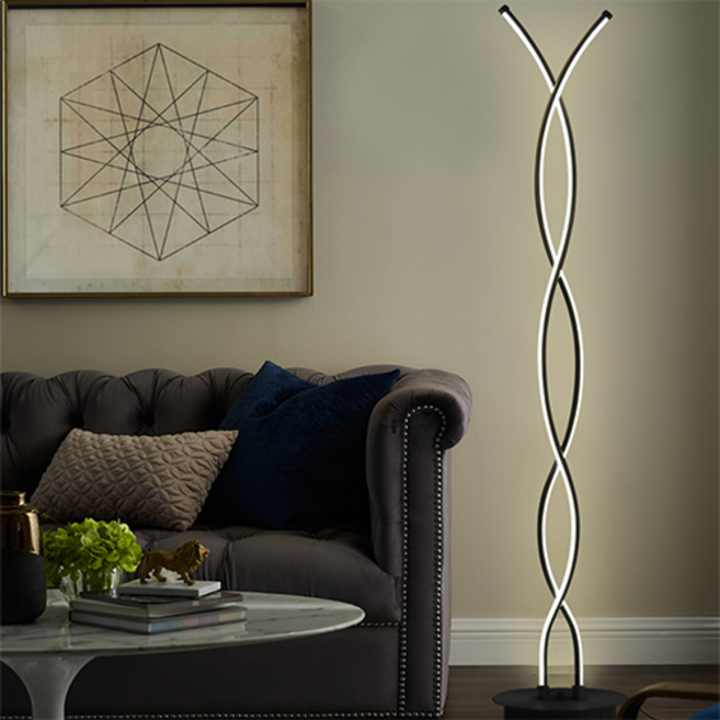 레나에너지 북유럽 인테리어 웨이브 플로어 장스탠드 LED 조명, 블랙