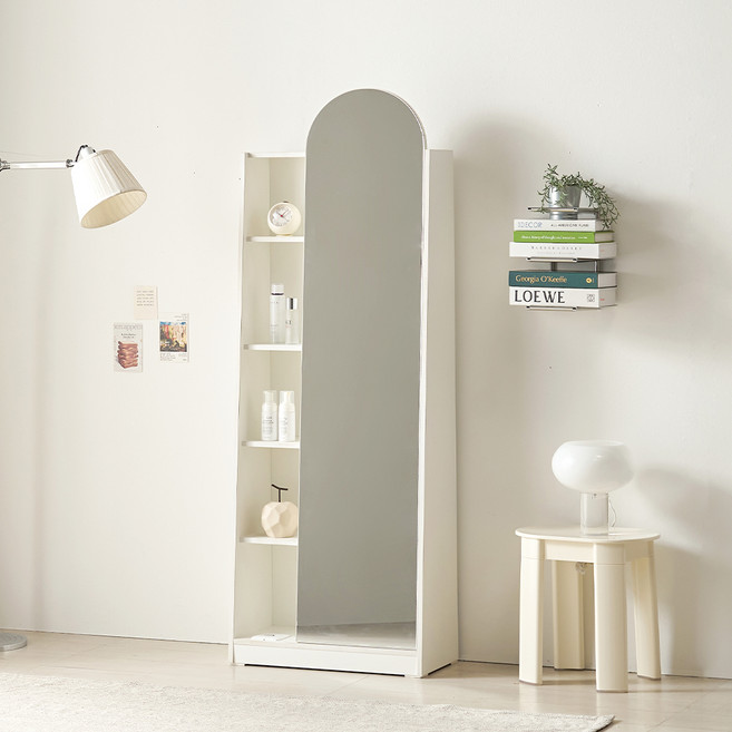 퍼니하우스 스탠디 전신거울 틈새 도어형 수납 콘센트 화장대 방문설치, 화이트