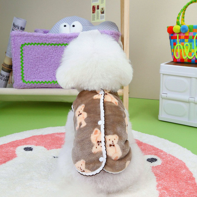 쁘띠도그 강아지 곰돌이 털조끼, 커피, 1개