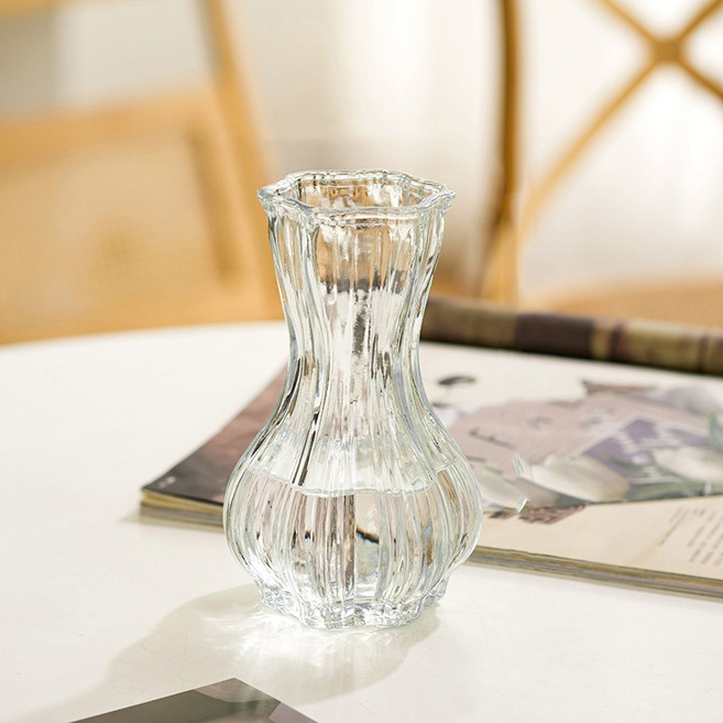 물결 육각 유리 오브제 화병 MW0128, 투명