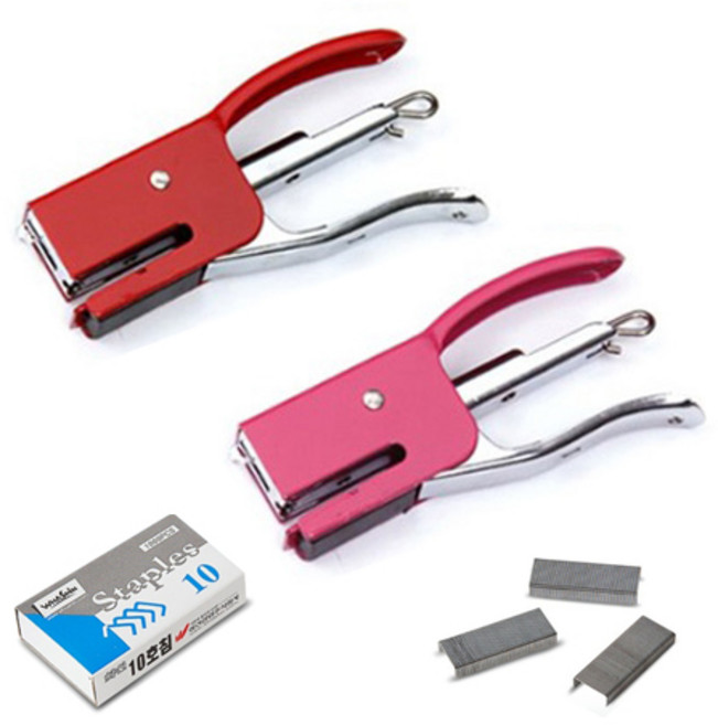 고래 스테이플러 2종 + 10호심 1000p 세트, 레드, 핑크, 1세트