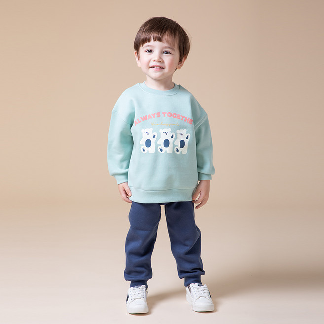 KIDSCOMO 童款白熊刷毛長袖長褲套裝