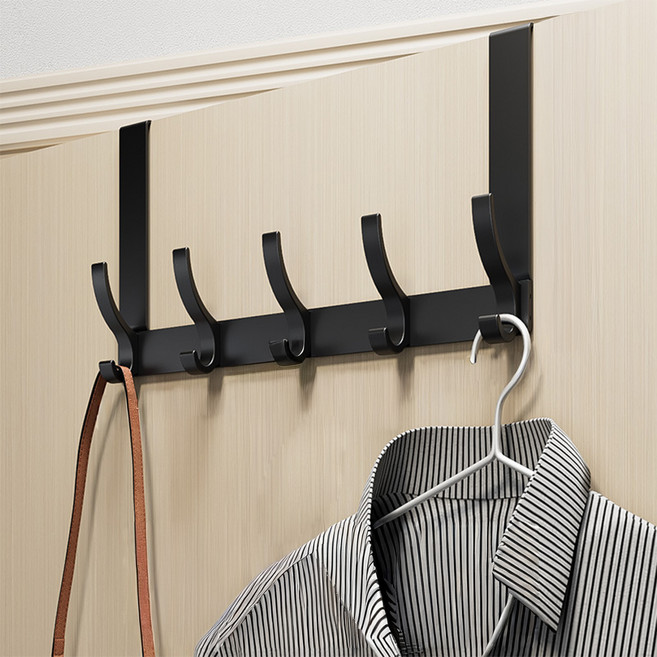 마메 무타공 도어 고리 행거 문걸이 메탈 후크 5구, 블랙, 1개