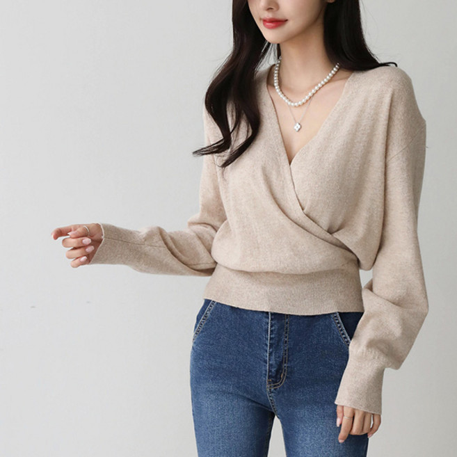 피핀 여성용 브이넥 랩 루즈핏 니트 #111575