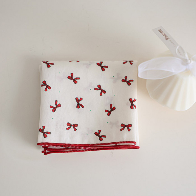 메종텍스타일 여성용 면100 60수 앤드 리본 손수건 + 선물포장 세트