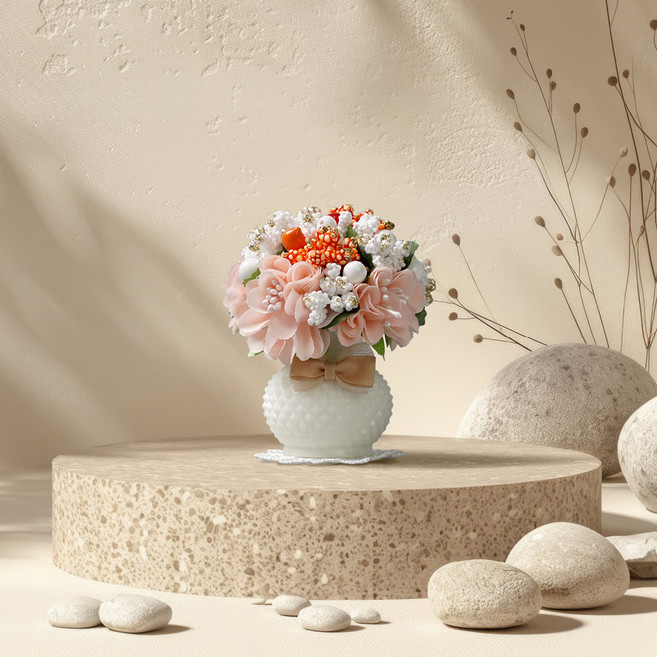 morningscent 納骨塔迷你仿真花卉裝飾花瓶, 1個, 蜜桃色